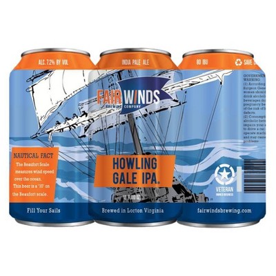 Fair Winds Howling Gale IPA Beer - 6pk/12 fl oz Cans