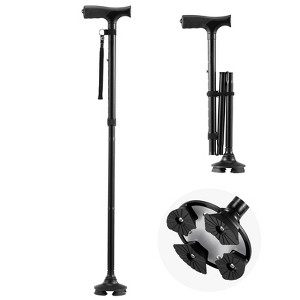 VEVOR Walking Cane for Man Woman, Folding Walking Stick with 8-Level Adjustable Height, 4-Pronged Pivoting Base, 250LBS Loading, Black - 1 of 4