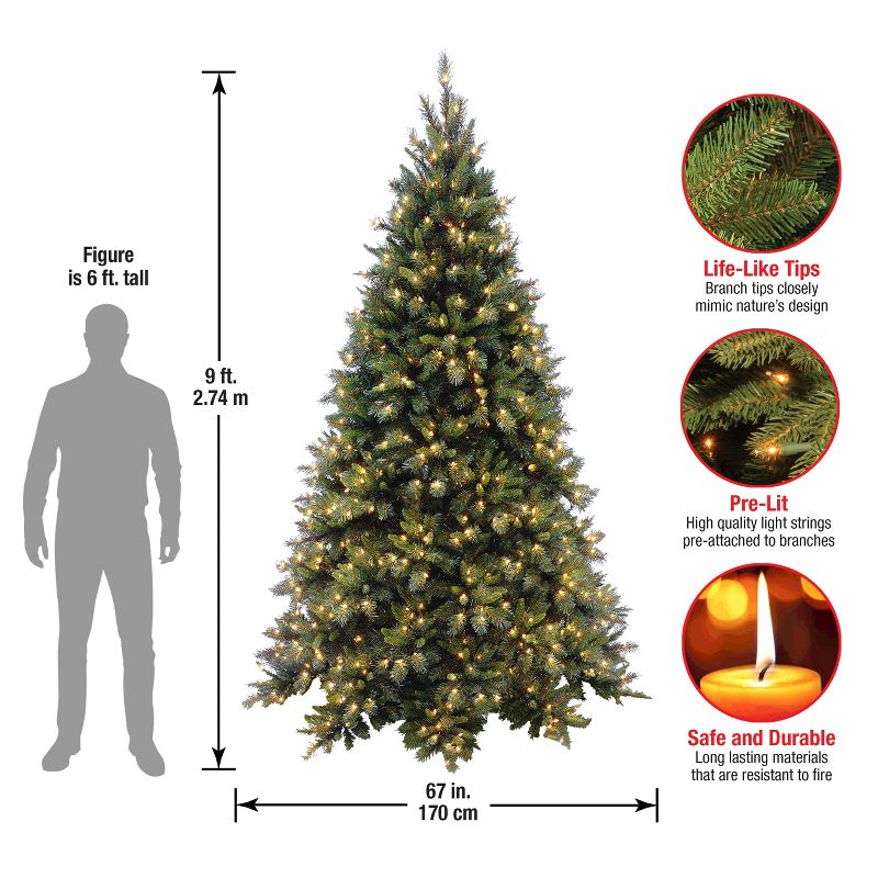 National Tree Company 9 ft Pre-Lit Artificial Medium Christmas Tree, Green, Tiffany Fir, White Lights, Includes Stand, 5 of 6