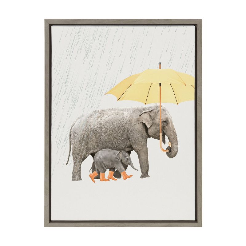 Kate &#38; Laurel All Things Decor 18&#34;x24&#34; Sylvie Under the Rain Framed Canvas Wall Art by July Art Prints Gray Cute Elephant, 1 of 6