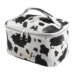 Unique Bargains Makeup Bag Cosmetic Travel Bag Large Makeup Bag Organizer Bag for Women Faux Leather Black White 1Pcs - 1 of 4