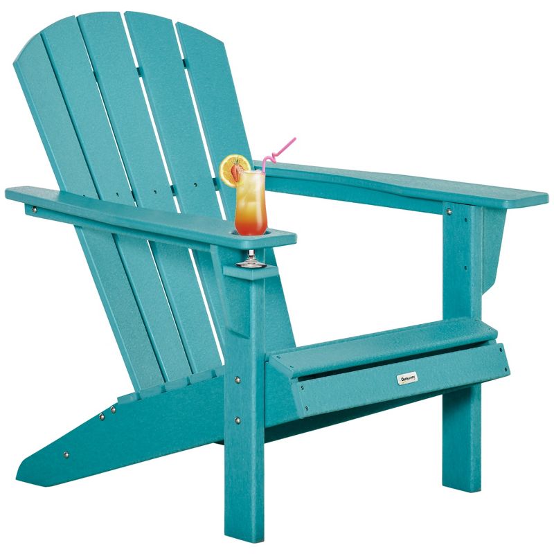 Outsunny Plastic Adirondack Chair, Outdoor Fire Pit Seating HDPE Lounger Chair with Cup Holder, High Back and Wide Seat for Patio, Backyard, Garden, Lawn, 1 of 10