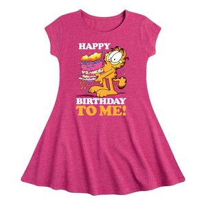 Girls' - Garfield - Happy Birthday To Me Fit & Flair Cap Sleeve Dress - 1 of 3
