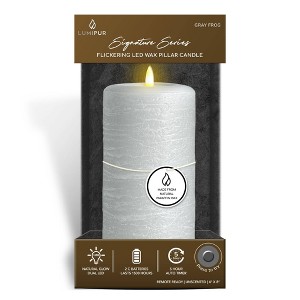 LumiPur 4"x8"  Signature Natural Glow Flickering Flameless LED Wax Pillar Candle Gray Fog - 1 of 4