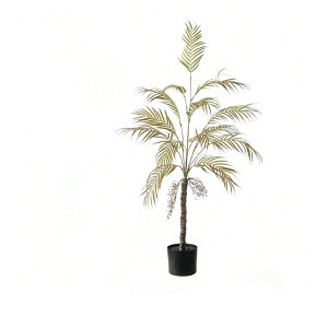 4Ft Tall Triple Fake Palm Tree in Pot Artificial Palm Tree UV Sun Resistant Tropical Floor Faux Plant for House Indoor Outdoor Office Living Room Bed - 1 of 4