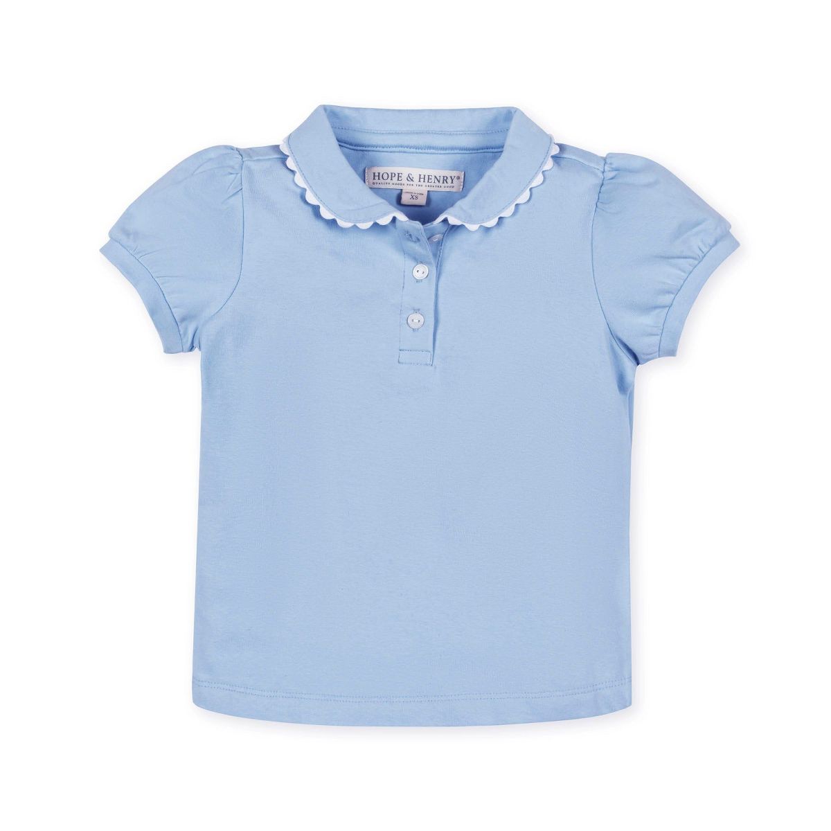 Hope & Henry Girls' Puff Sleeve Jersey Knit Polo, Kids