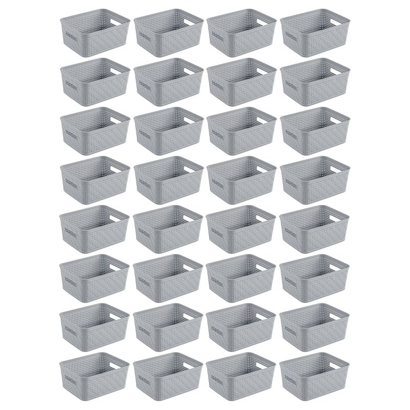 Sterilite 10x8x4.25 Inch Rectangular Weave Pattern Short Basket w/ Handles for Pantry, Bathroom & Laundry Room Storage Organization, Cement (32 Pack), 5 of 7