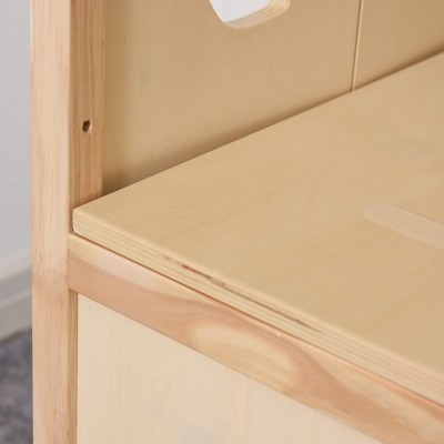 Natural Pine Foldable Wooden Kids Kitchen Step Stool with Safety Rails