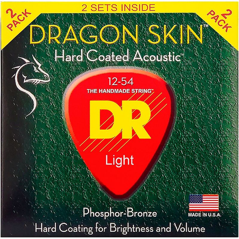 DR Strings Dragon Skin Clear Coated Phosphor Bronze Medium Acoustic Guitar Strings (12-54) 2 Pack, 1 of 4