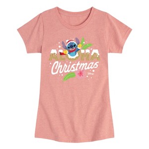 Girls' - Lilo and Stitch - Aloha Christmas Fitted Short Sleeve Graphic T-Shirt - 1 of 4