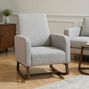 Resenkos 29.25''W x 34.75''D x 42.25''HAccent Lounge Rocking Chair, Solid Curved Wood Base and Linen Padded Seat, Simple assembly required, Grey Gray - 1 of 4