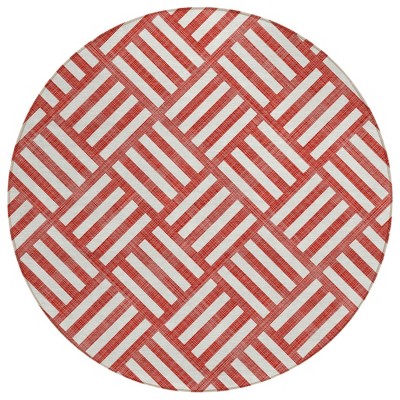 Red And Ivory Geometric Washable Indoor Outdoor Area Rug