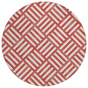 Red And Ivory Geometric Washable Indoor Outdoor Area Rug - 1 of 4