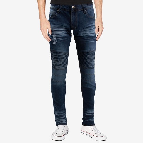 Raw X Men's Slim Fit Moto Detail Stretch Jeans In Indigo Size