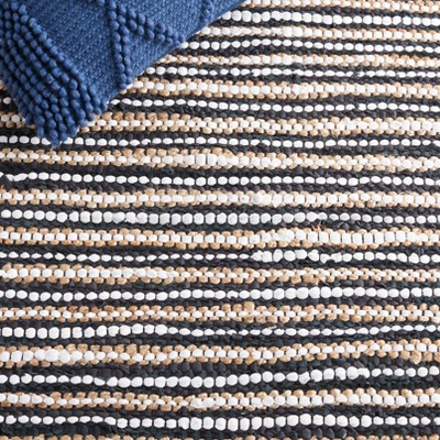 Handmade Black and Ivory Leather Striped Area Rug