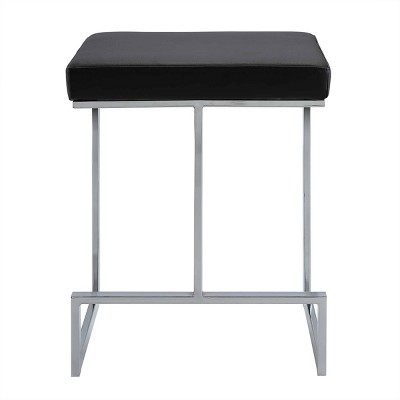 Kafka 24" Black Faux Leather and Chrome Counter Stool