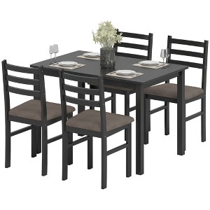 5-Piece Small Kitchen Table Set for 4, Farmhouse Dining Table Set with Upholstered Chairs and Rubber Wood Legs - 1 of 4