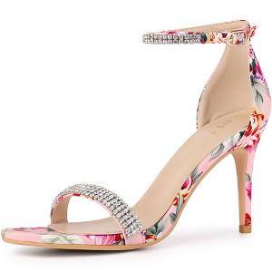 Perphy Women's Rhinestone Straps Floral Print Ankle Strap Stiletto Heel Sandals - 1 of 3