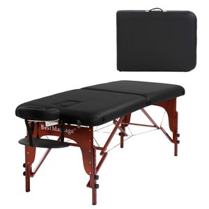 BestMassage Massage Table 2-Fold Portable Spa Bed with Height Adjustabe & PU Leather, Black - 1 of 4