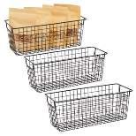 Farmlyn Creek 3 Pack Metal Wire Storage Baskets for Shelves, Pantry, Closet, Long Narrow Organizer Bin, Black, 16 x 6 x 6 In