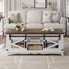 Homhougo Farmhouse Coffee Table with Storage - 48'' Industrial Rectangular Living Room Table with Sliding Barn Doors & Adjustable Shelves, White - 3 of 4