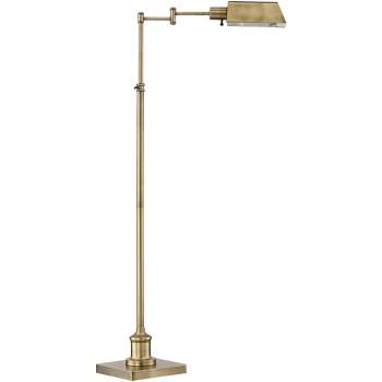 Regency Hill Industrial Adjustable Swing Arm Pharmacy Floor Lamp with USB Charging Port 54" Tall Aged Brass Living Room Reading