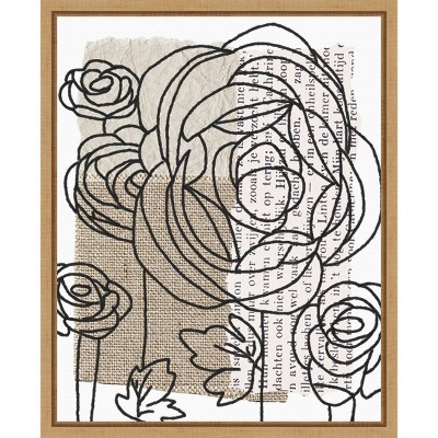 Drawn Flowers II Abstract Canvas Art with Maple Frame