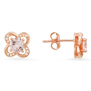 Queen Jewels 14k Rose Gold Over Silver Morganite CZ Flower Stud Earrings - 1 of 2