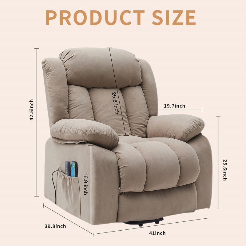 Classic Brown Power Recline and Lift Massage Chair Sofa with Heating, 4 of 10
