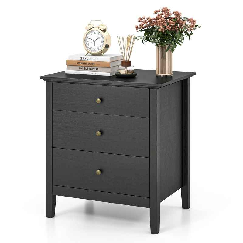 Costway Nightstand Beside End Side Table Accent Table Organizer W/3 Drawers Black, 1 of 11