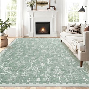 Solid Washable Rug Ultra Soft Colorful Floral Rug for Living Room Low Pile Foldable Thin Non Slip Carpet - 1 of 4