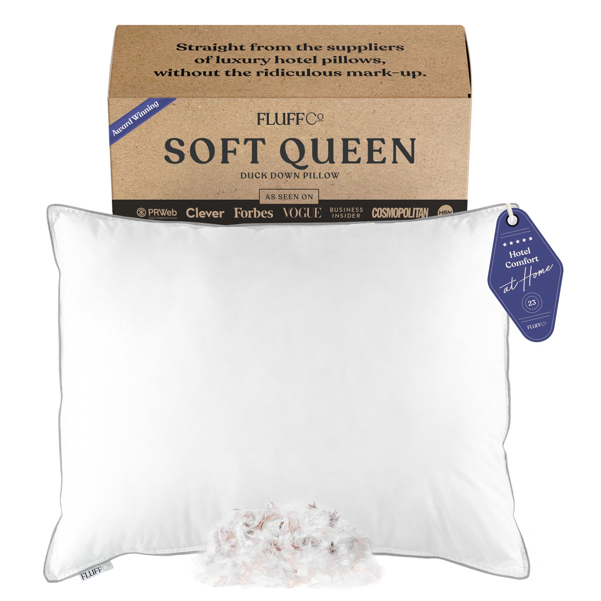 FluffCo Down & Feather Pillow - Standard - Soft - White