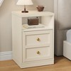 Heynemo Beige Nightstand with Storage Shelf and Door, Faux Two-drawer Design Side Table , Modern Night Stand for Bedroom Dorm, Wood End Table - 3 of 4
