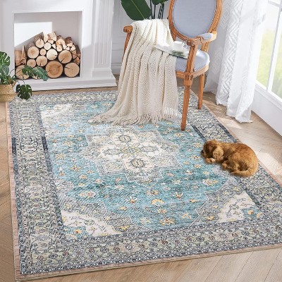 Coffee Vintage Oriental Rug – Washable, Low Pile, Non-Slip, Stain-Resistant  Area Rug for Living Room, Bedroom, Dining Room, Office