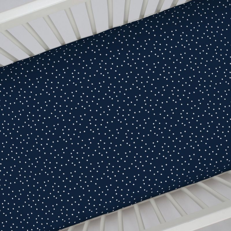 Carter's 100% Cotton Sateen Fitted Crib Sheet - Navy with White Stars, 1 of 4