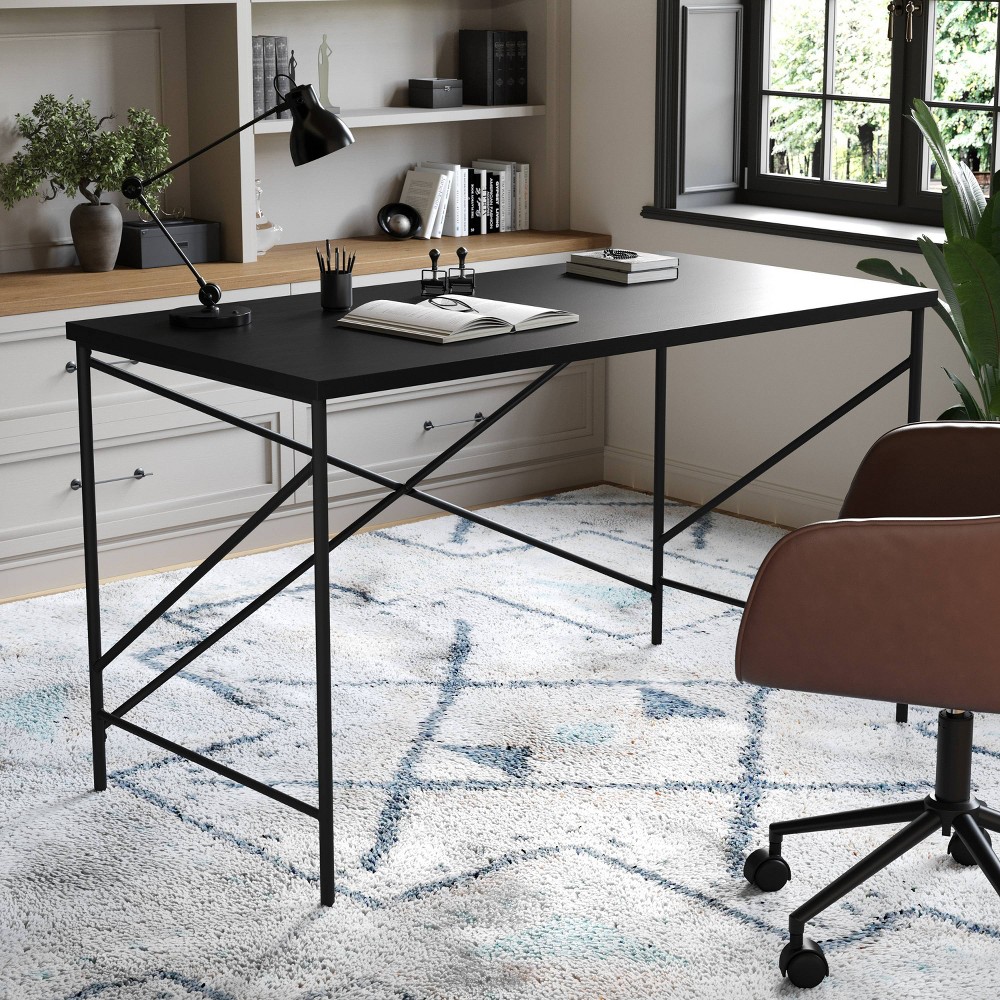 Photos - Other Furniture Martha Stewart Home Office Parsons Desk with Oil Rubbed Bronze Metal Black - Martha Stewa 