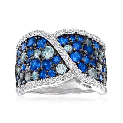 Ross-Simons 1.37 ct. t.w. Simulated Sapphire and .20 ct. t.w. CZ Ring in Sterling Silver