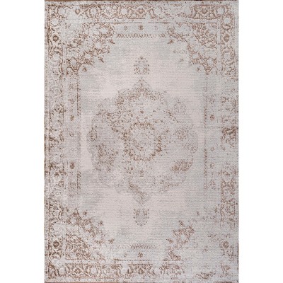 Ivory and Brown Synthetic Reversible 8' x 10' Area Rug