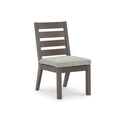Gray Weatherwood Armless Outdoor Dining Chairs with Cushions (Set of 2)