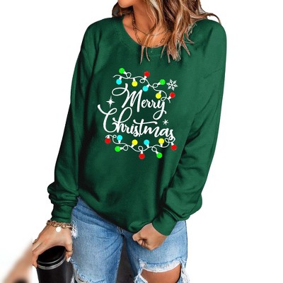 Christmas Pullover Sweatshirts for Women Crew Neck Long Sleeve Shirts for Christmas Womens Christmas Festive Pattern Tops,Dark Green - S