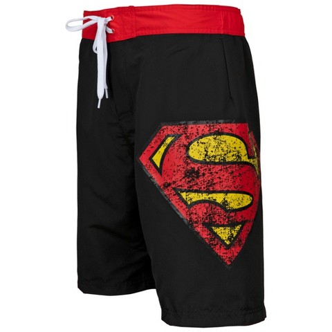 Superman Mens Superman Symbol Black Swim Board Shorts - Medium (32-34)