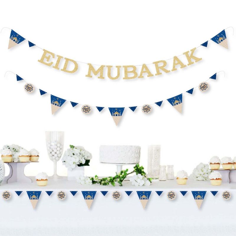 Big Dot of Happiness Eid Mubarak Letter Banner - Ramadan Decorations - No-Mess Real Gold Glitter Eid Mubarak Letters, 2 of 9