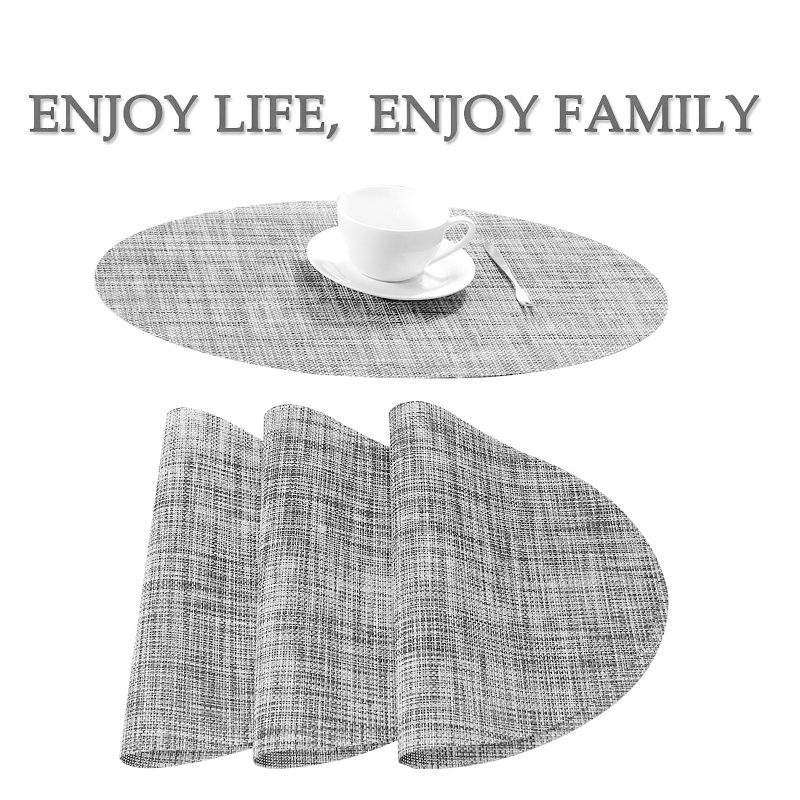 PiccoCasa Placemats Set of 4 Heat Cross Woven Non-Slip Insulation Mats for Kitchen Dining Table Oval Gray 18" x 12", 2 of 4