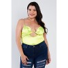 Slickblue Plus Size Silk Bodysuit, Spaghetti Strap, Silver Chain Detail, Center Keyhole, High Thong, 4 Colors, Size 1XL-3XL - 3 of 4