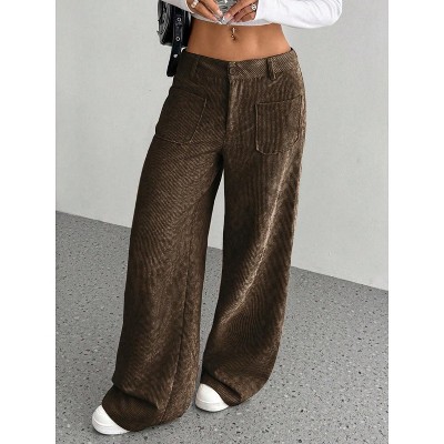 Women's Loose Fit Casual Wide Leg Corduroy Pants High Waist Comfortable Retro Style Trousers for Everyday Wear