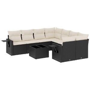 vidaXL 9 Piece Patio Sofa Set with Cushions Black Poly Rattan - Black and Cream - 1 of 4