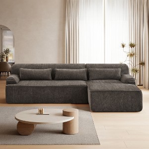 AENKYO Modular Sectional Sofa with L-Shape Boneless Chaise, Deep Seat Cloud Couch Corduroy Fabric, No Assembly Required for Living Room - Brown - 1 of 4