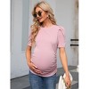 Clearlove Maternity T Shirts Women's Knit Floral Print Tops Crew Neck Pregnancy Short Sleeve Striped Ruched Side Casual Tops - 2 of 4