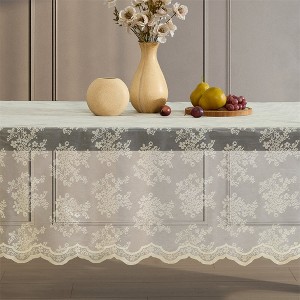 HLC.ME Jolene Floral Patterned Scalloped Tablecloth, Lace Fabric Table Cloth for Rectangular Tables, Wrinkle Resistant - 1 of 4