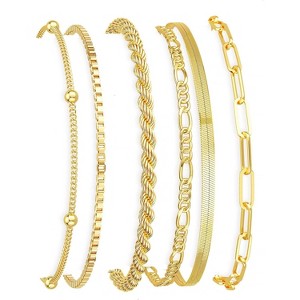14K Gold Plated Jewelry Sets Trendy Thin Dainty Stackable Cuban Link Paperclip Chain Bracelet Pack - 1 of 4